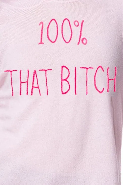 100% Cashmere Hoodie Sweater with Embroidery Stitch 100% That Bitch