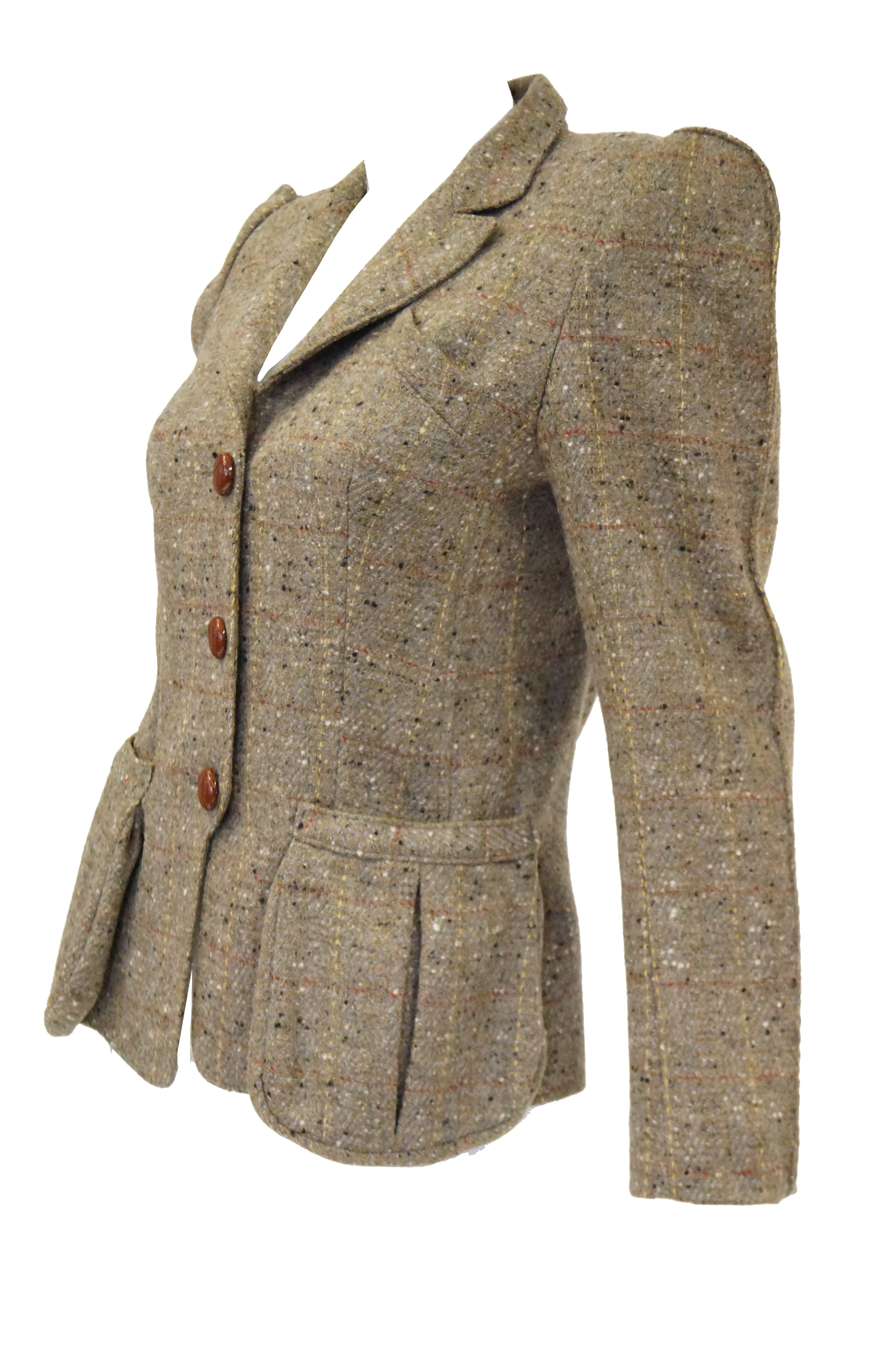 1980s Emmanuelle Khanh Camel Tweed Structured Blazer