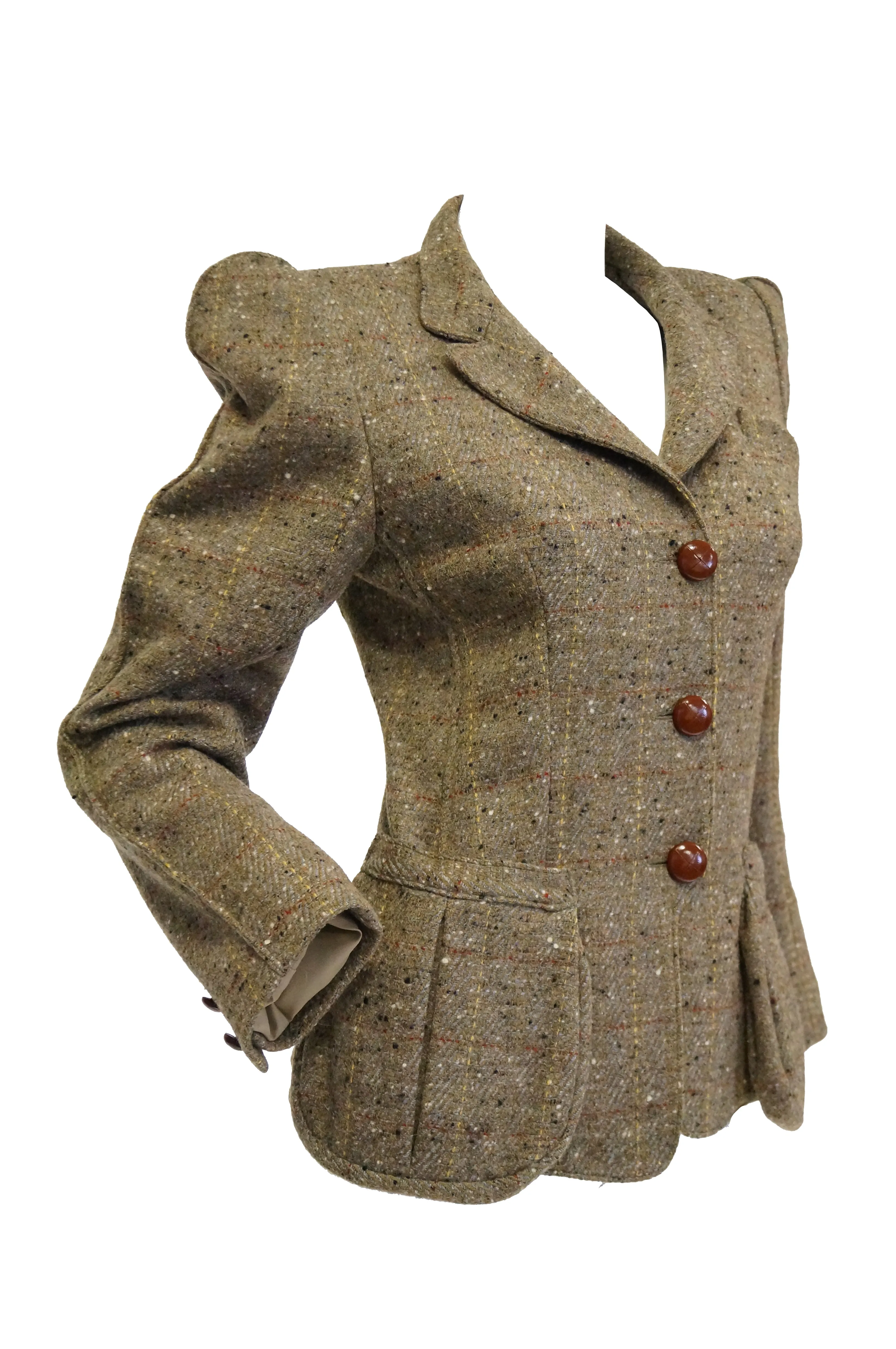 1980s Emmanuelle Khanh Camel Tweed Structured Blazer