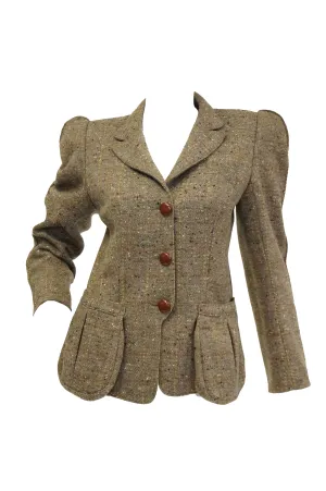 1980s Emmanuelle Khanh Camel Tweed Structured Blazer