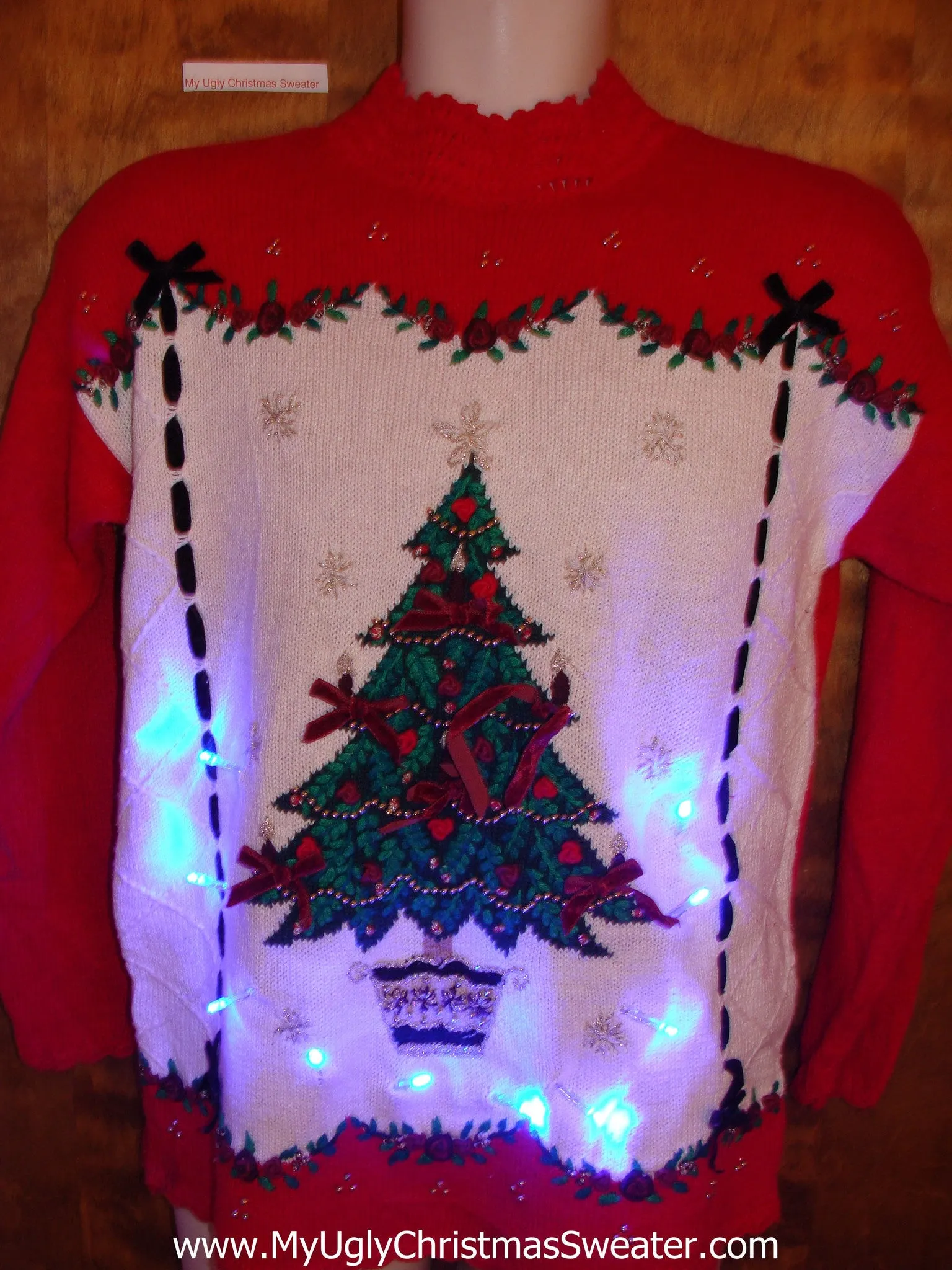 80s Tacky Tree Light Up Ugly Xmas Sweater