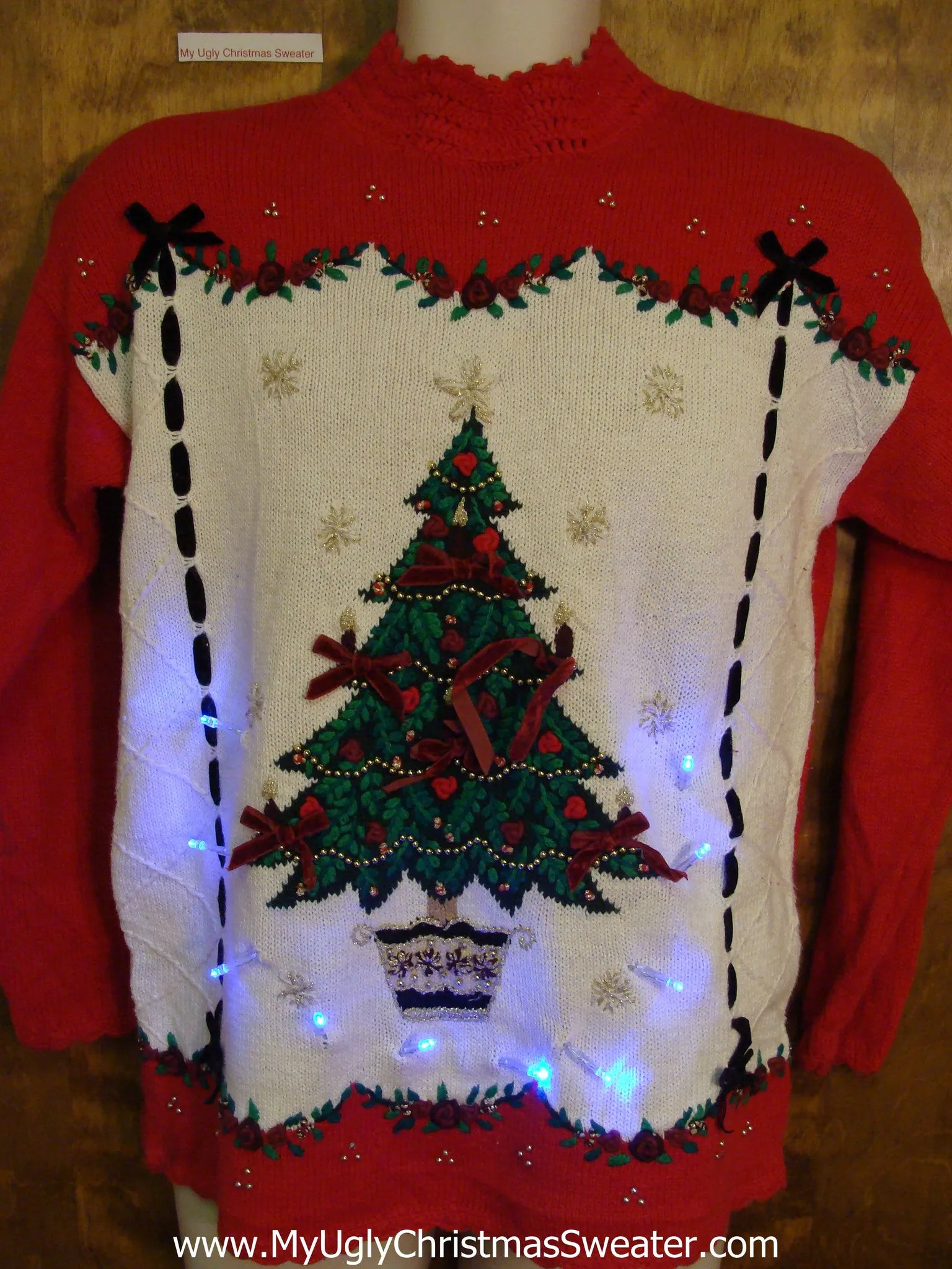 80s Tacky Tree Light Up Ugly Xmas Sweater