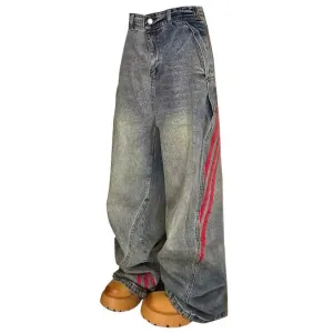 90s Style Wide Red Stripe Jeans