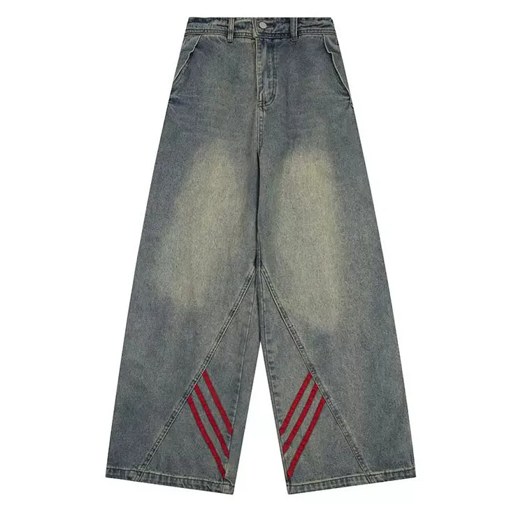 90s Style Wide Red Stripe Jeans