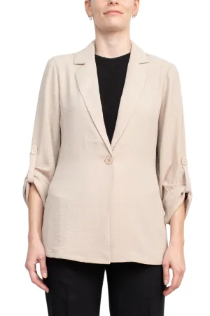 Adrianna Papell Sport Collar Neck One Button 3/4 Sleeve Woven Blazer