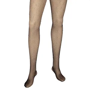 Adults Fishnet Tights Black With Sparkling Diamante Fancy Dress