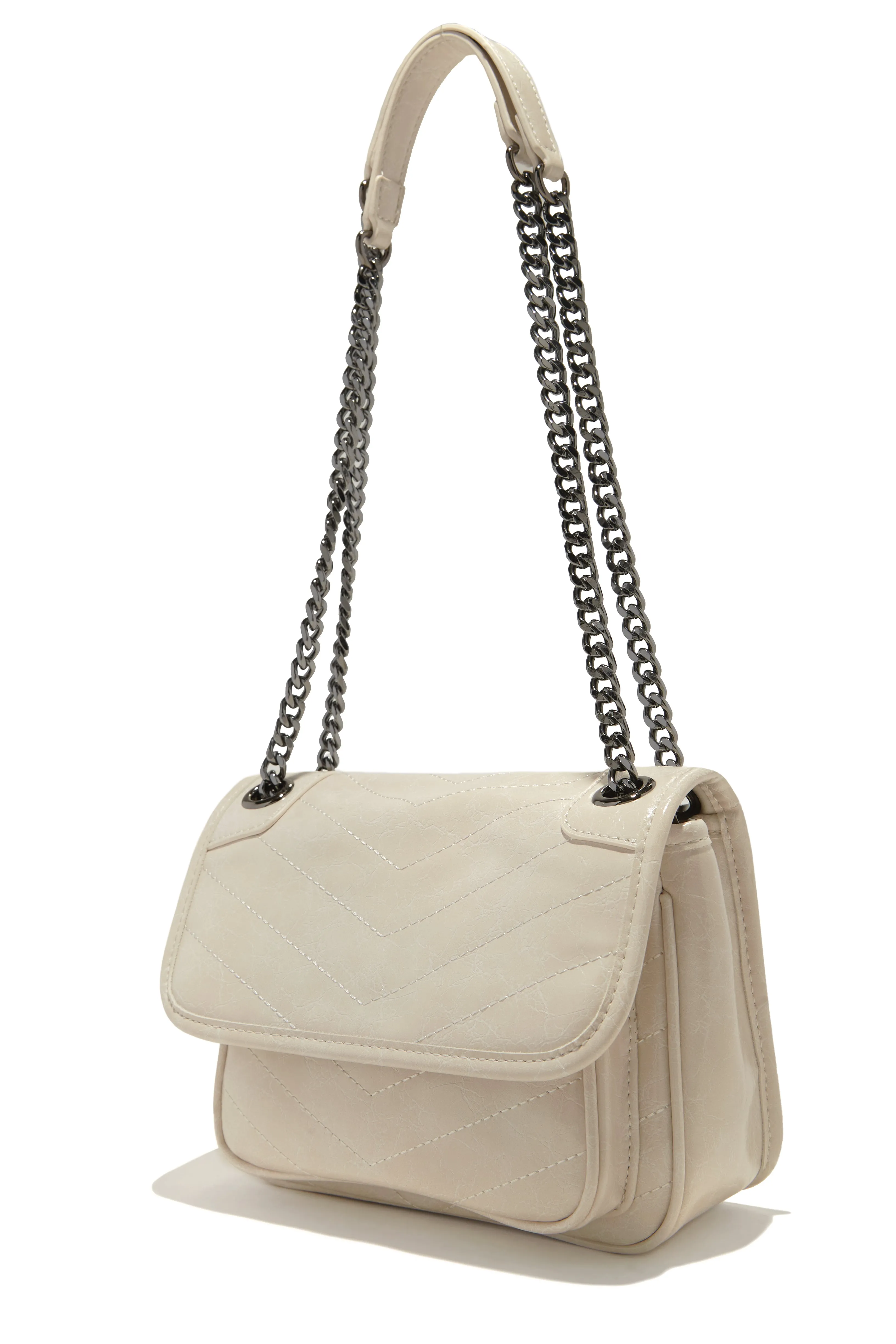 Alicia Quilted Flap Crossbody Bag - Ivory