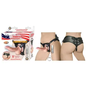 All American Whoppers 5 Vibrating Curved Dong W/balls Flesh & Universal Harness"