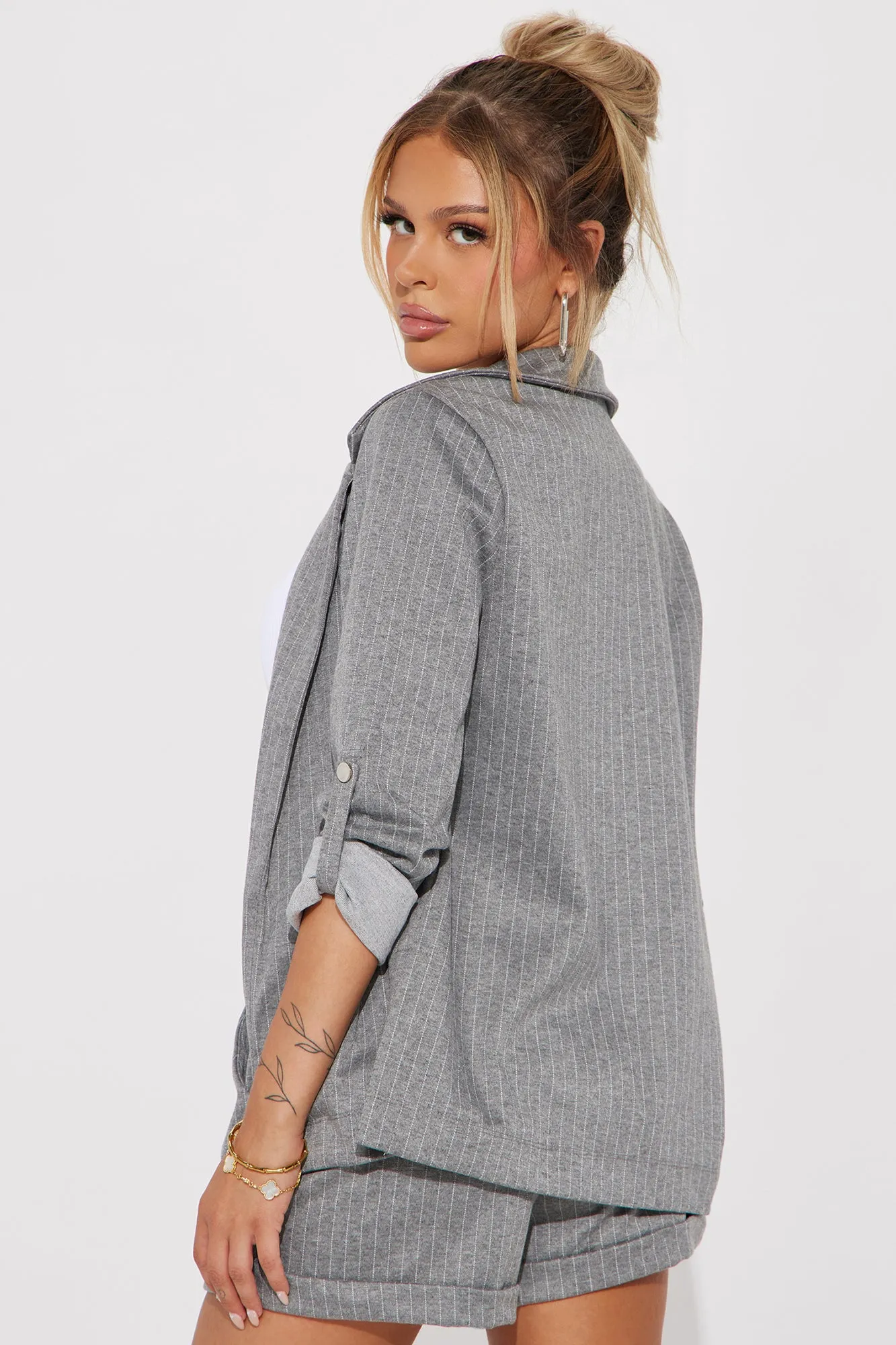 Always On Call Blazer Short Set - Heather Grey