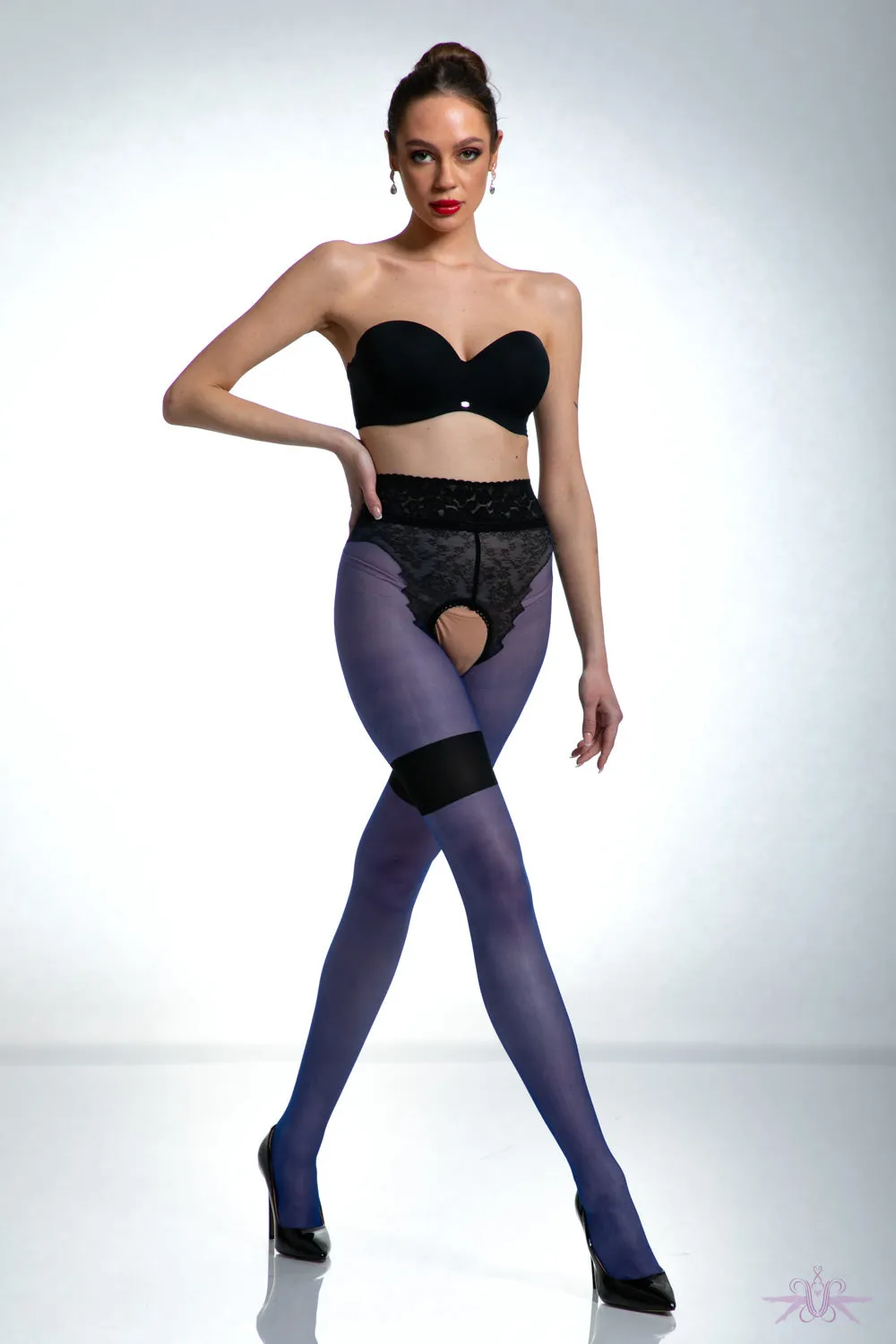 Amour Diva Crotchless Seamed Very Peri Tights