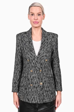 Anine Bing Black/White Herringbone Wool Double Breasted Blazer Size XS