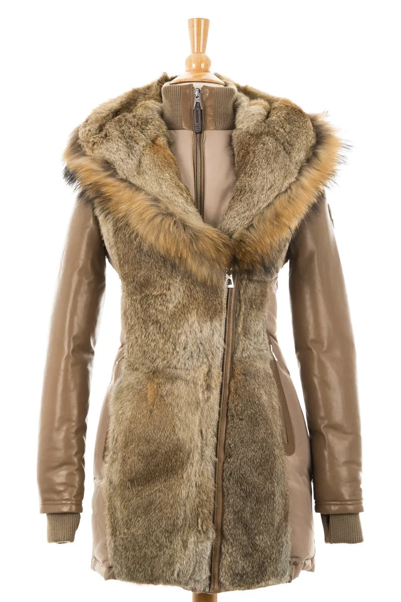 Arly Leather Sleeved Parka With Fur Trim