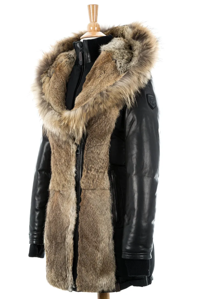 Arly Leather Sleeved Parka With Fur Trim