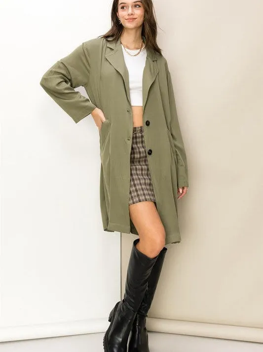 Attitude is Fashion Over-sided Front Button Long Blazer