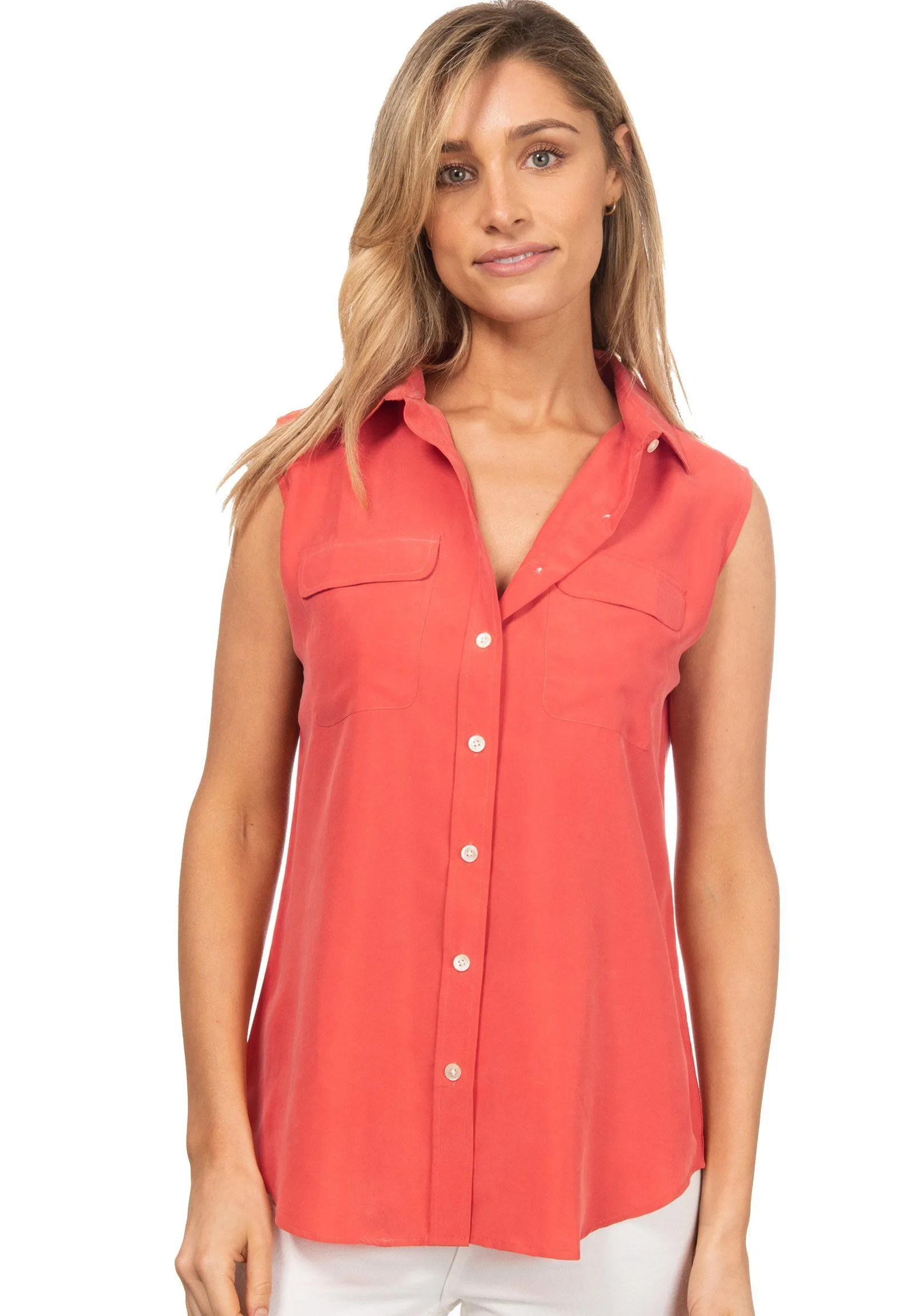 Aura-Silk Coral SS Silk Shirt