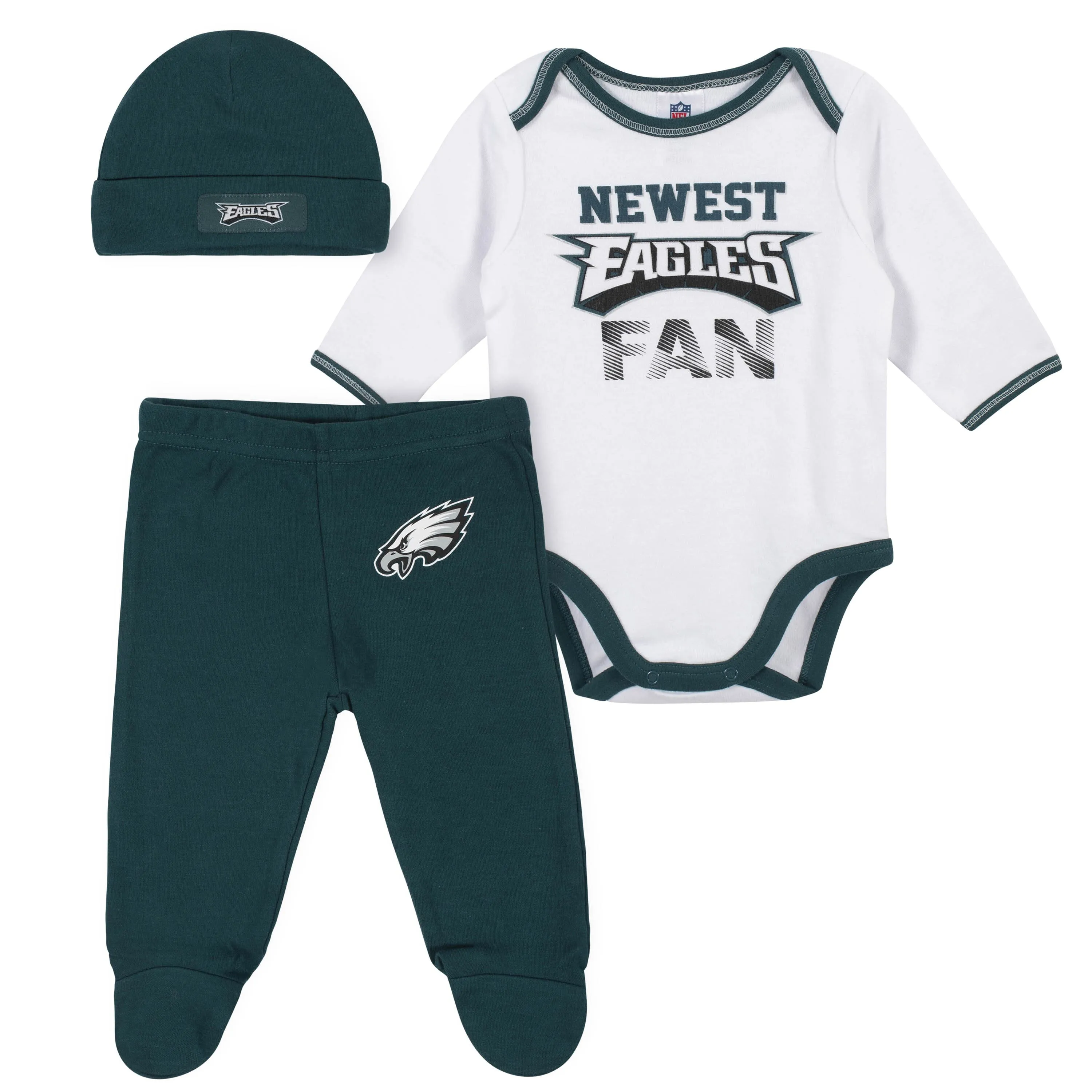 Baby Boys Philadelphia Eagles 3-Piece Bodysuit, Pant and Cap Set