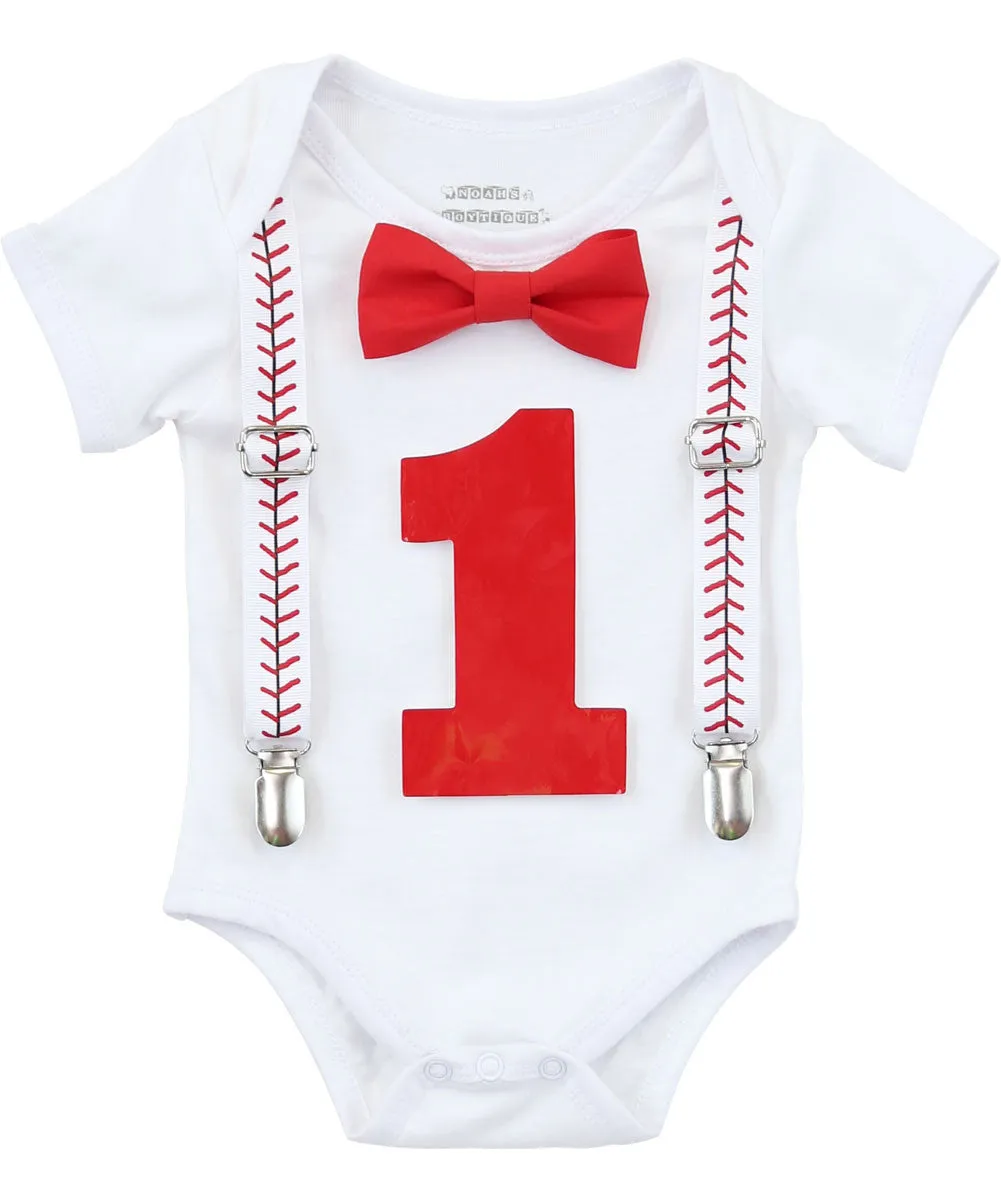 Baseball Theme First Birthday Outfit Red Bow