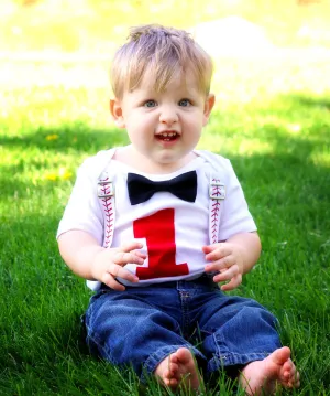 Baseball Theme First Birthday Outfit Red Bow