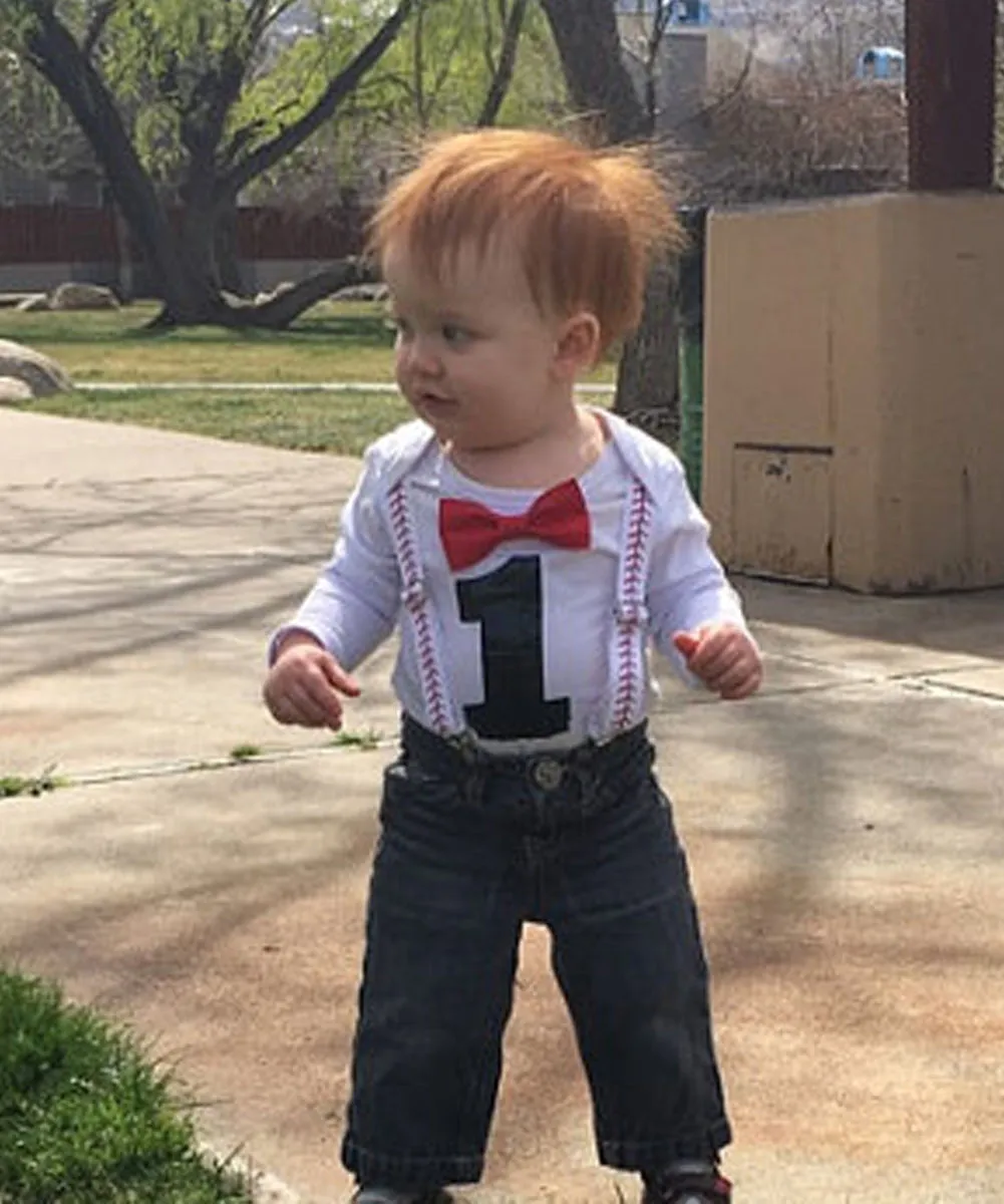 Baseball Theme First Birthday Outfit Red Bow