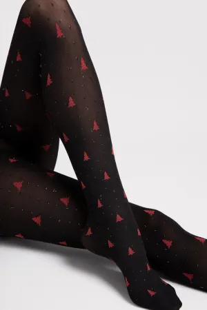 Be Merry Tights Black & Red 40 Denier