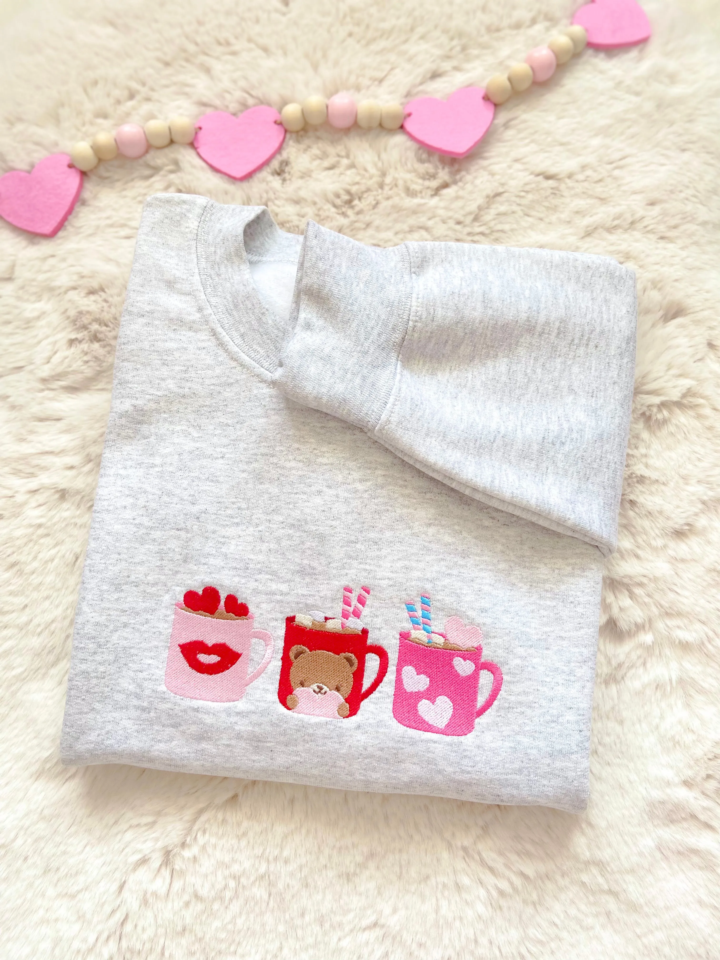 Bear Hugs & Coffee Mugs Valentine's Embroidered Sweater