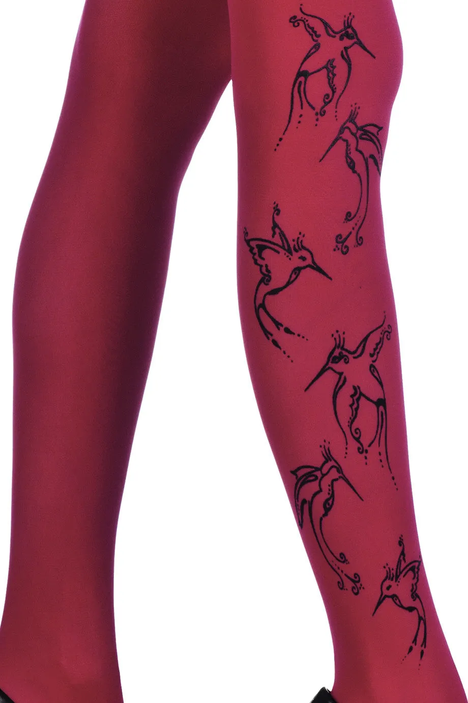 BIRD Wine Red Printed Tights