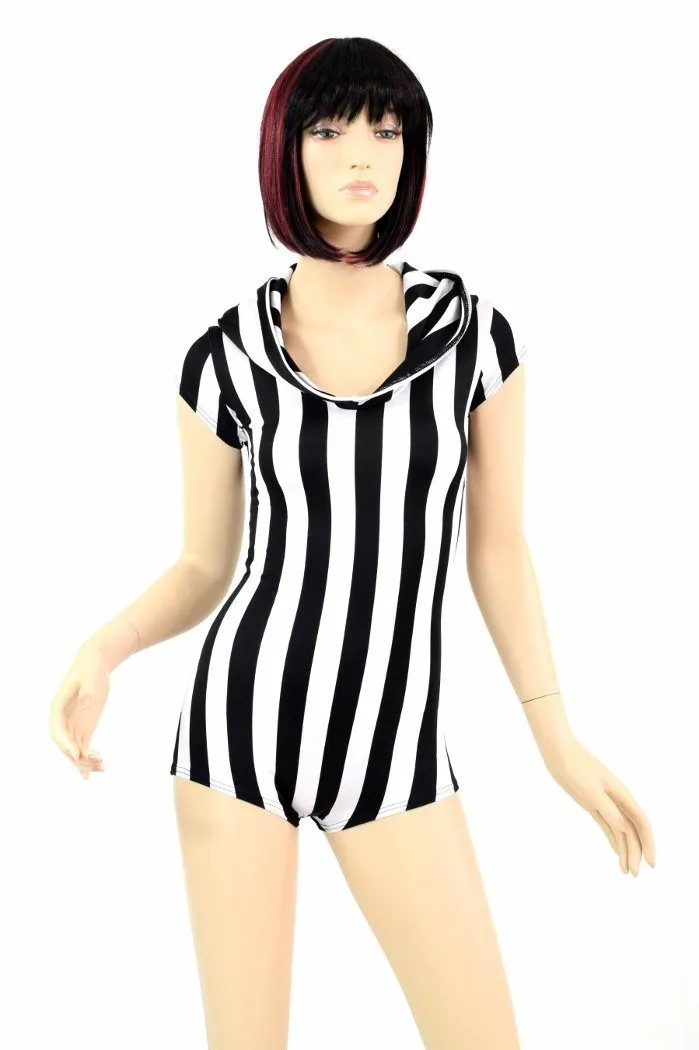 Black & White Striped Hoodie Romper