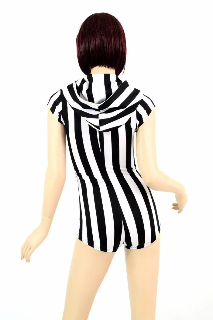 Black & White Striped Hoodie Romper