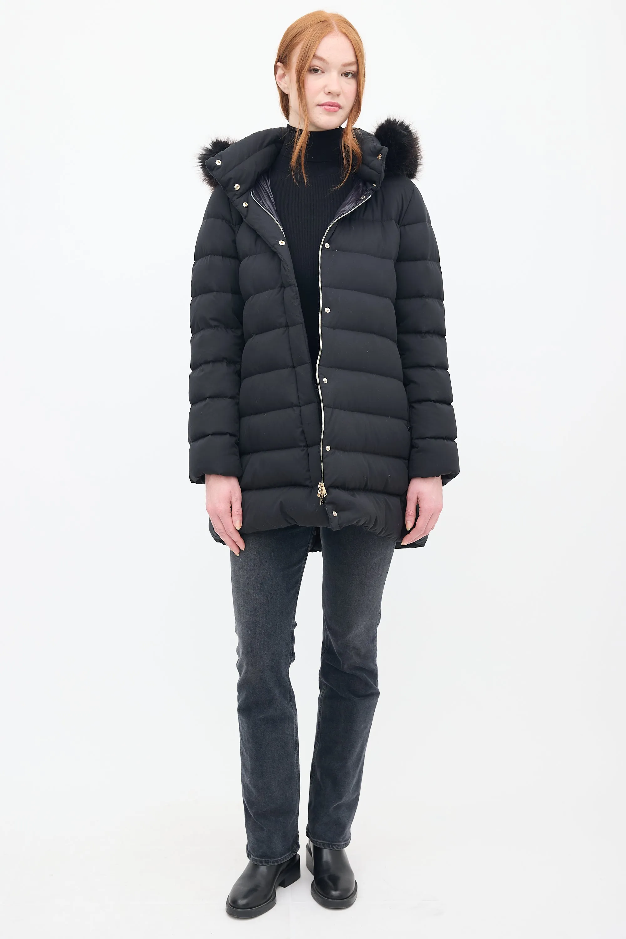 Black Down & Faux Fur Puffer Coat