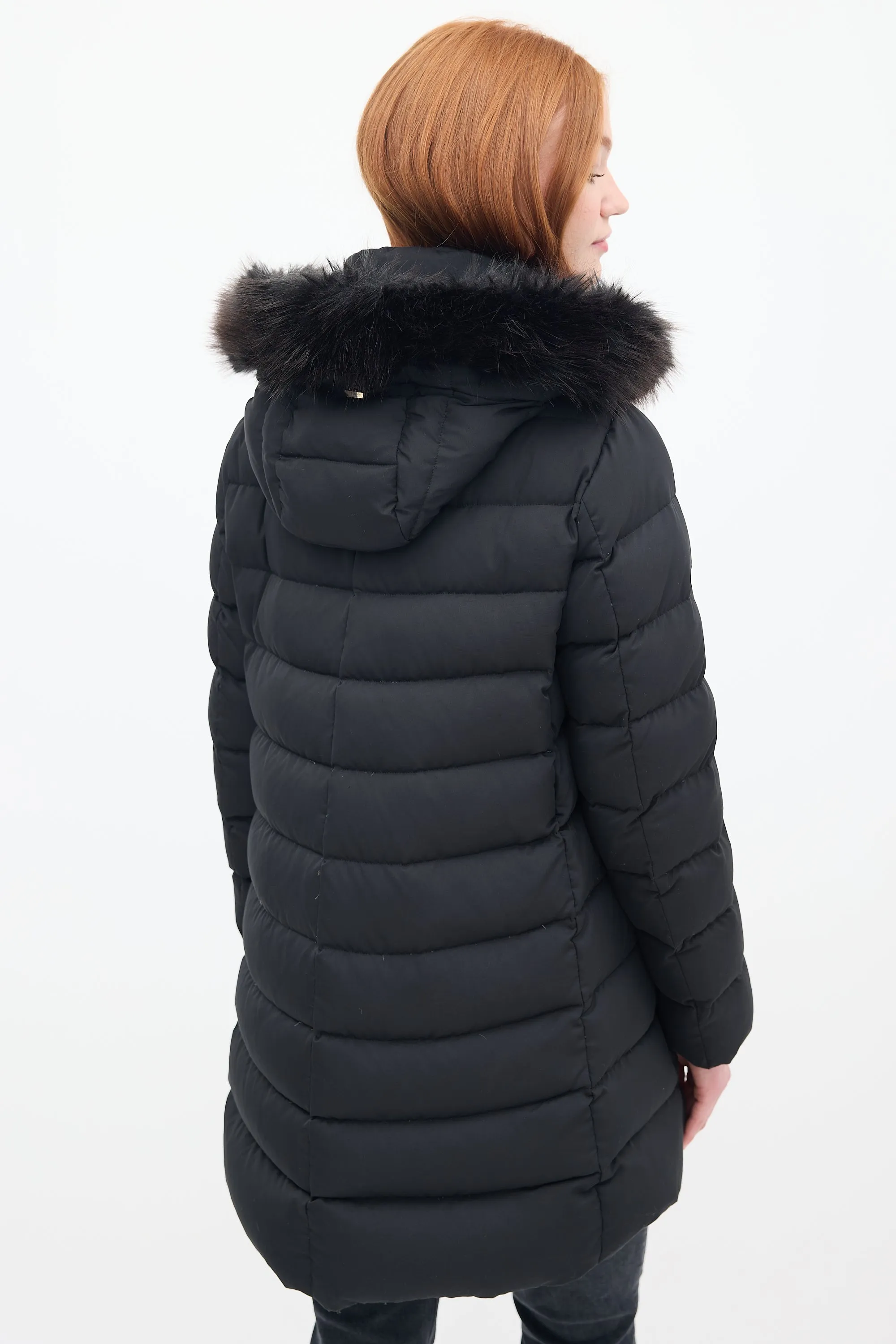 Black Down & Faux Fur Puffer Coat