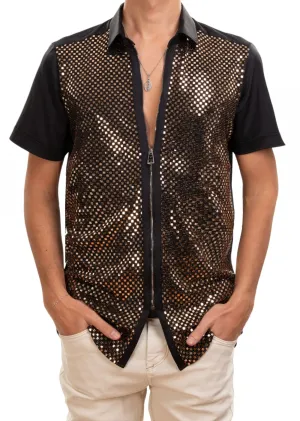 Black Gold Square Sequin Stretch Shirt