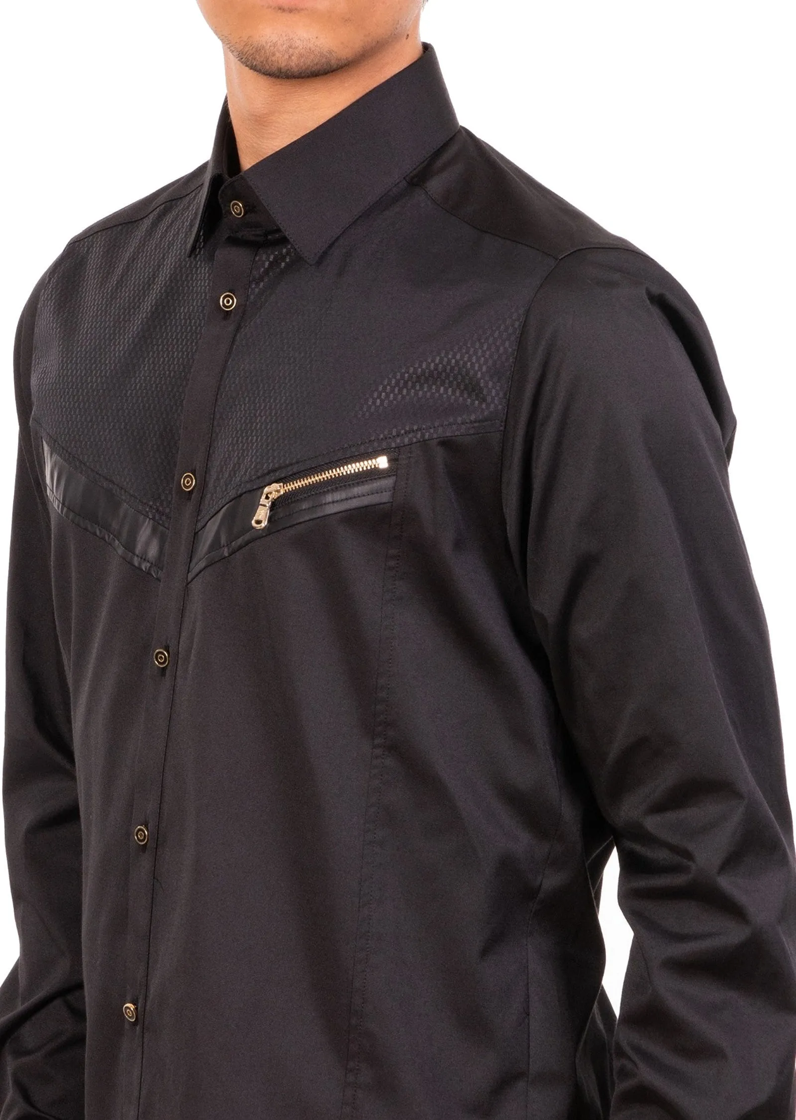 Black Quilted Gold Zipper Shirt