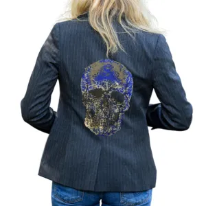 Blue Crystals Skull Pinstripe Blazer