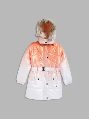 Blue Giraffe Girls Orange Dyed Detachable Hood Full Sleeves Puffer Jacket