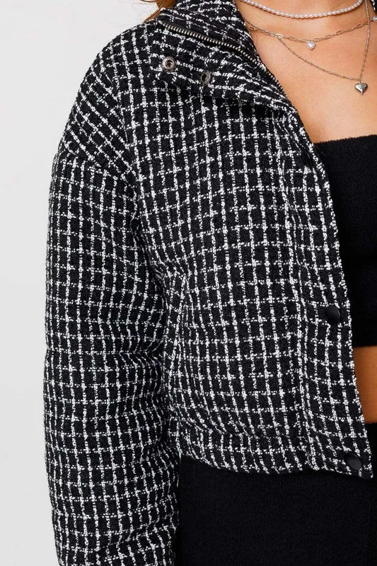 Bohemian Tweed Crop Puffer Jacket