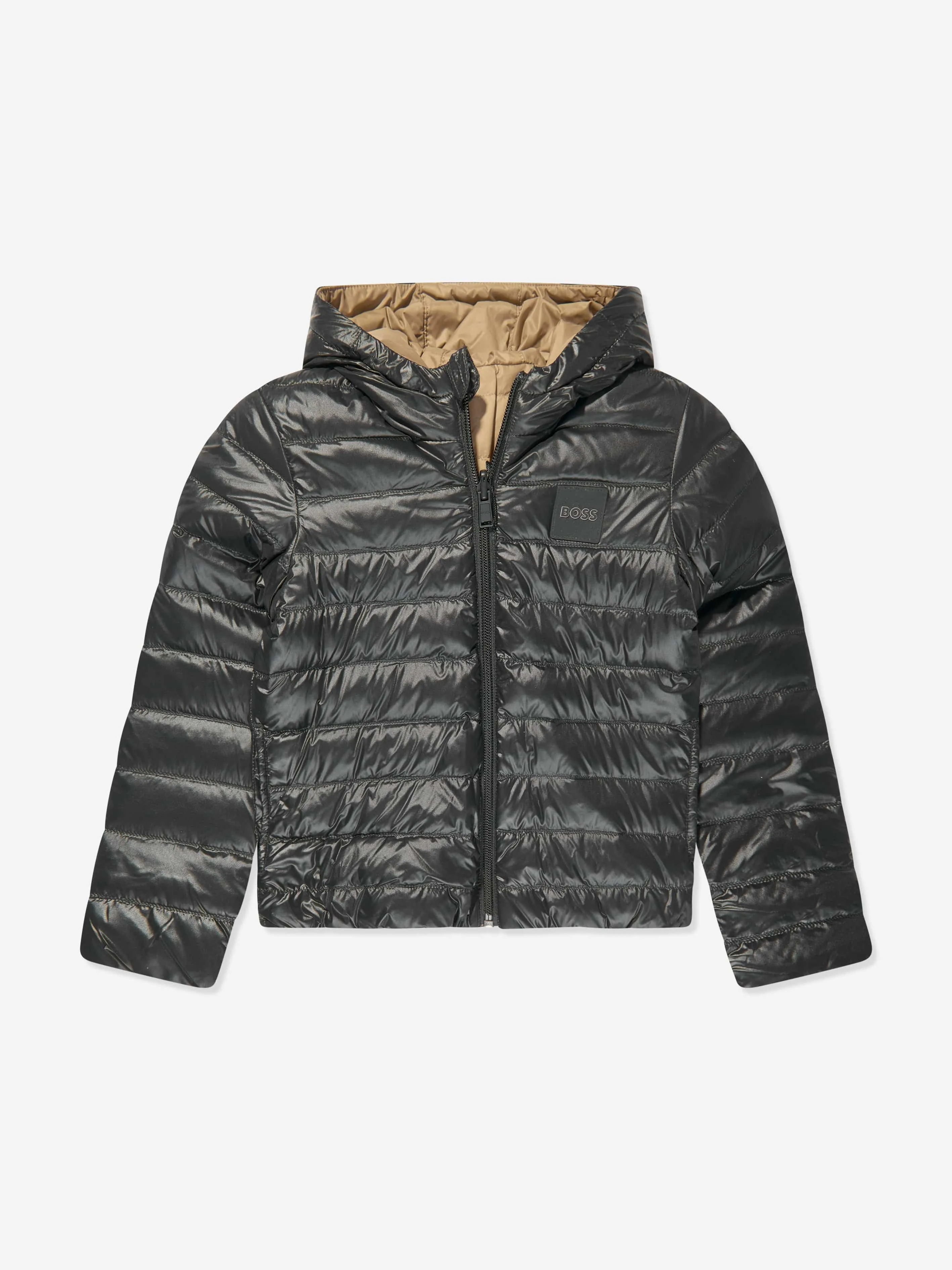 BOSS Boys Reversible Puffer Jacket in Black