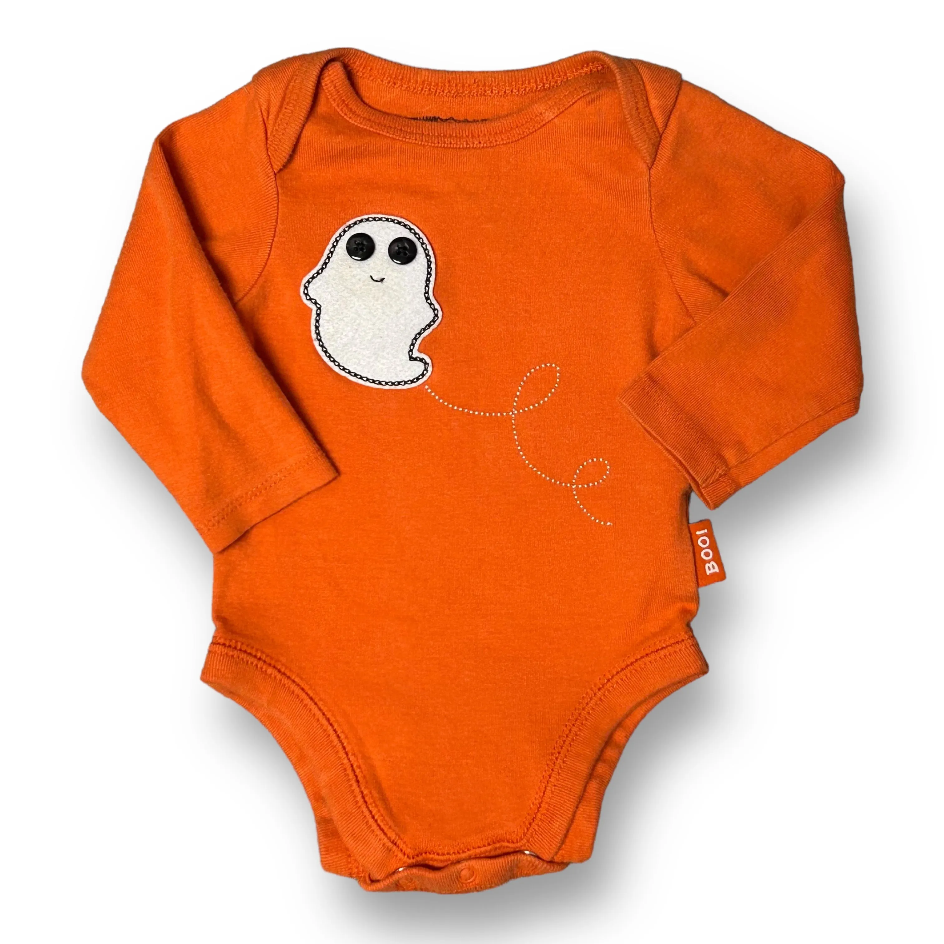 Boys Old Navy Size 0-3 Months Orange Stitched Ghost Halloween Bodysuit