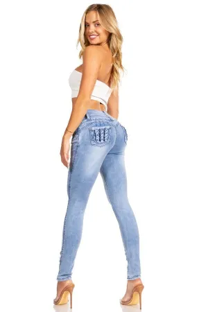 Braided Pockets Push Up Jeans