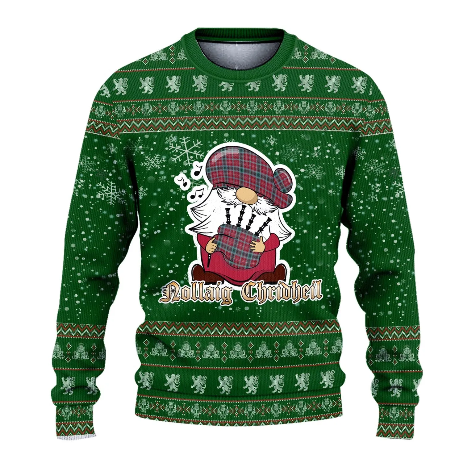 British Columbia Province Canada Clan Christmas Family Ugly Sweater with Funny Gnome Playing Bagpipes