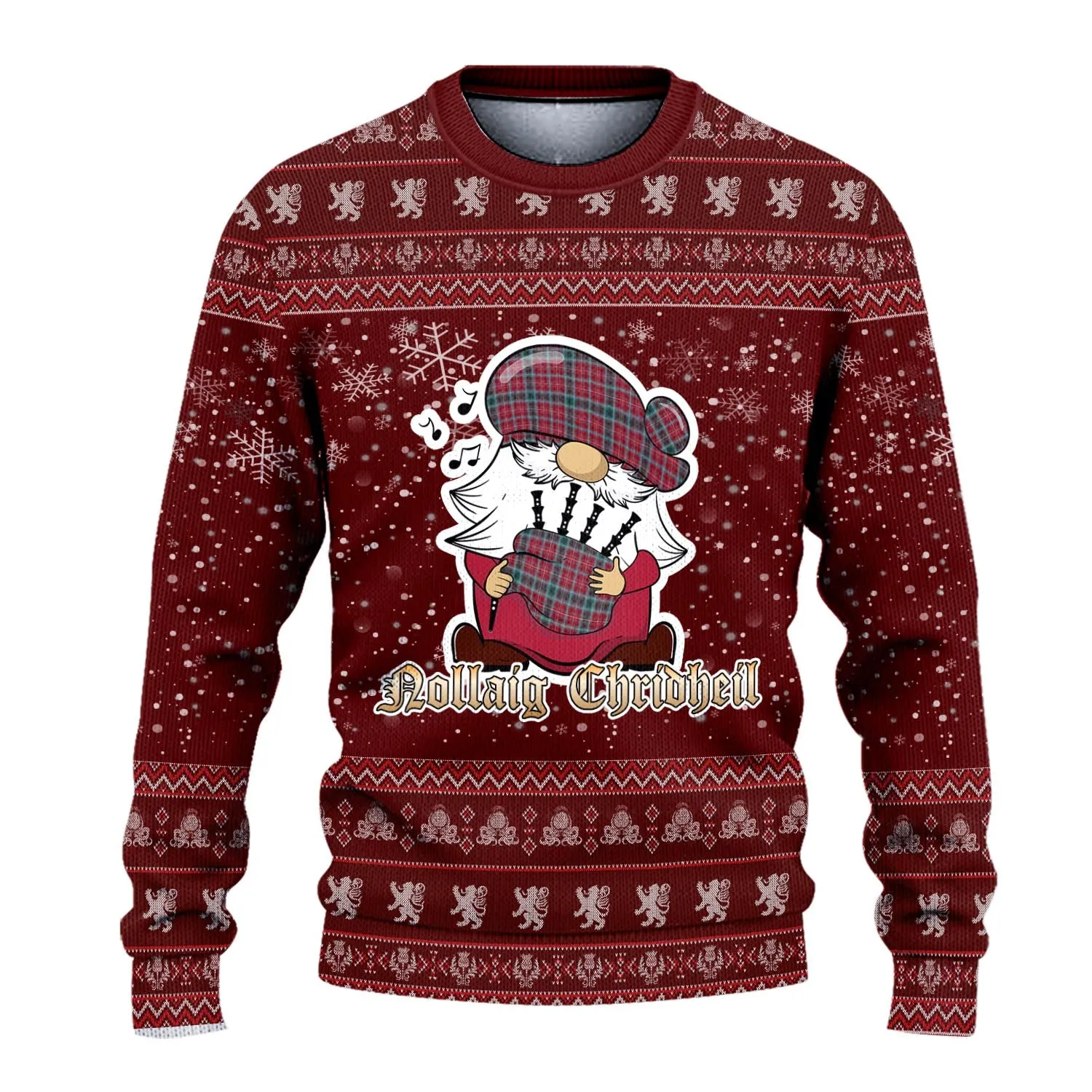 British Columbia Province Canada Clan Christmas Family Ugly Sweater with Funny Gnome Playing Bagpipes