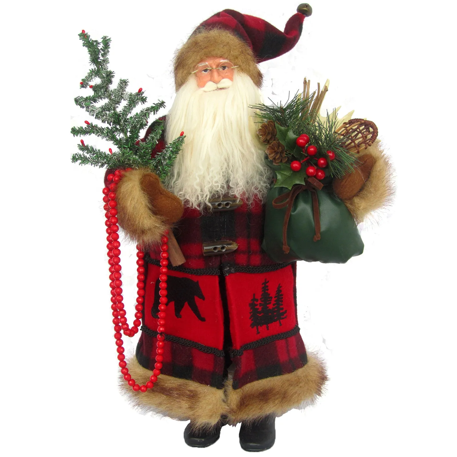 Buffalo Plaid Black Bear - 18" Santa