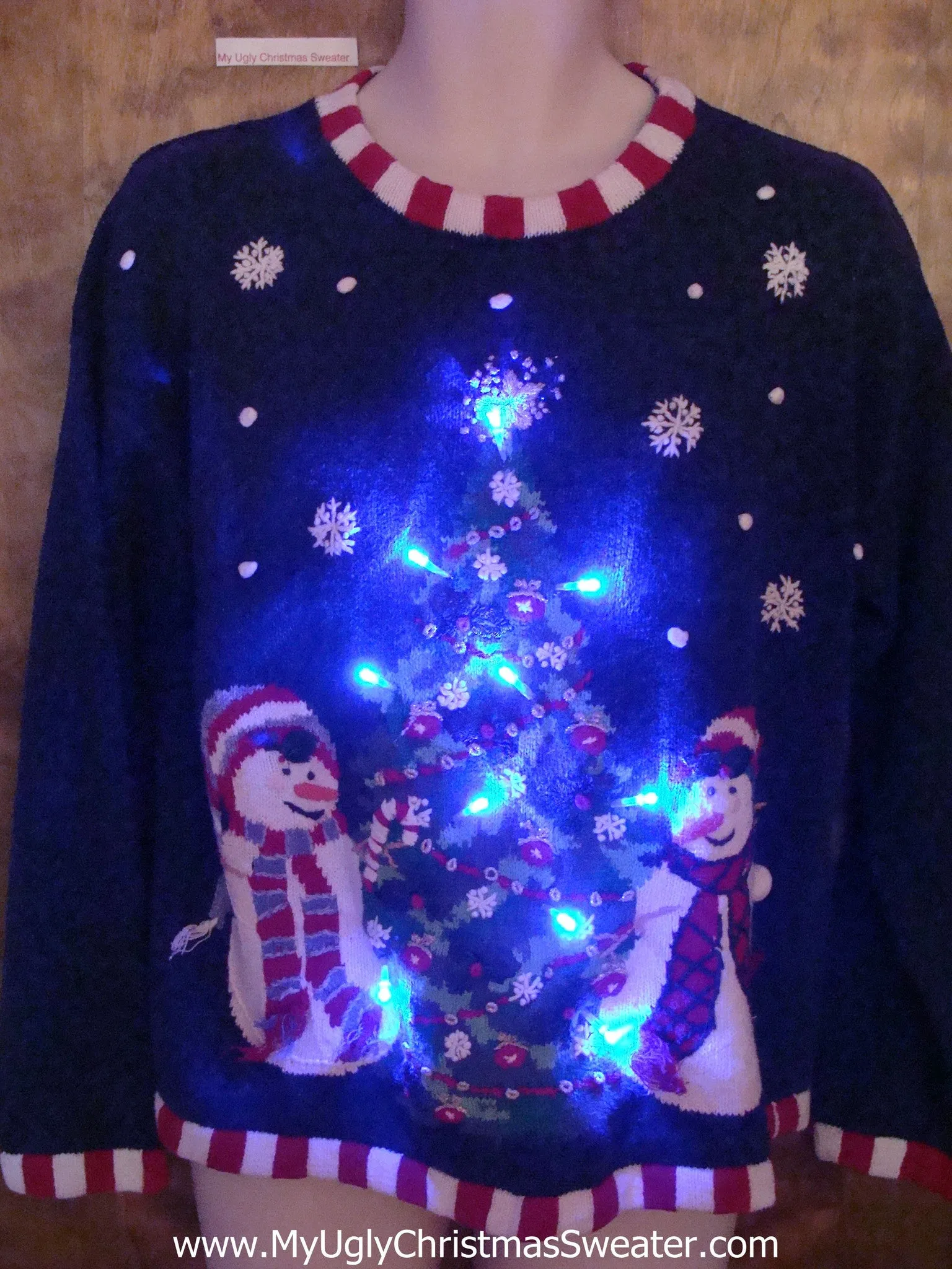 Carrot Nosed Snowmen Ugly Christmas Sweater with Lights