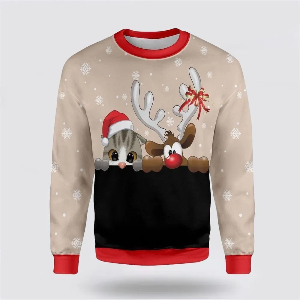 Cat And Reindeer Ugly Christmas Sweater For Men And Women, Best Gift For Christmas, Christmas Fashion Winter