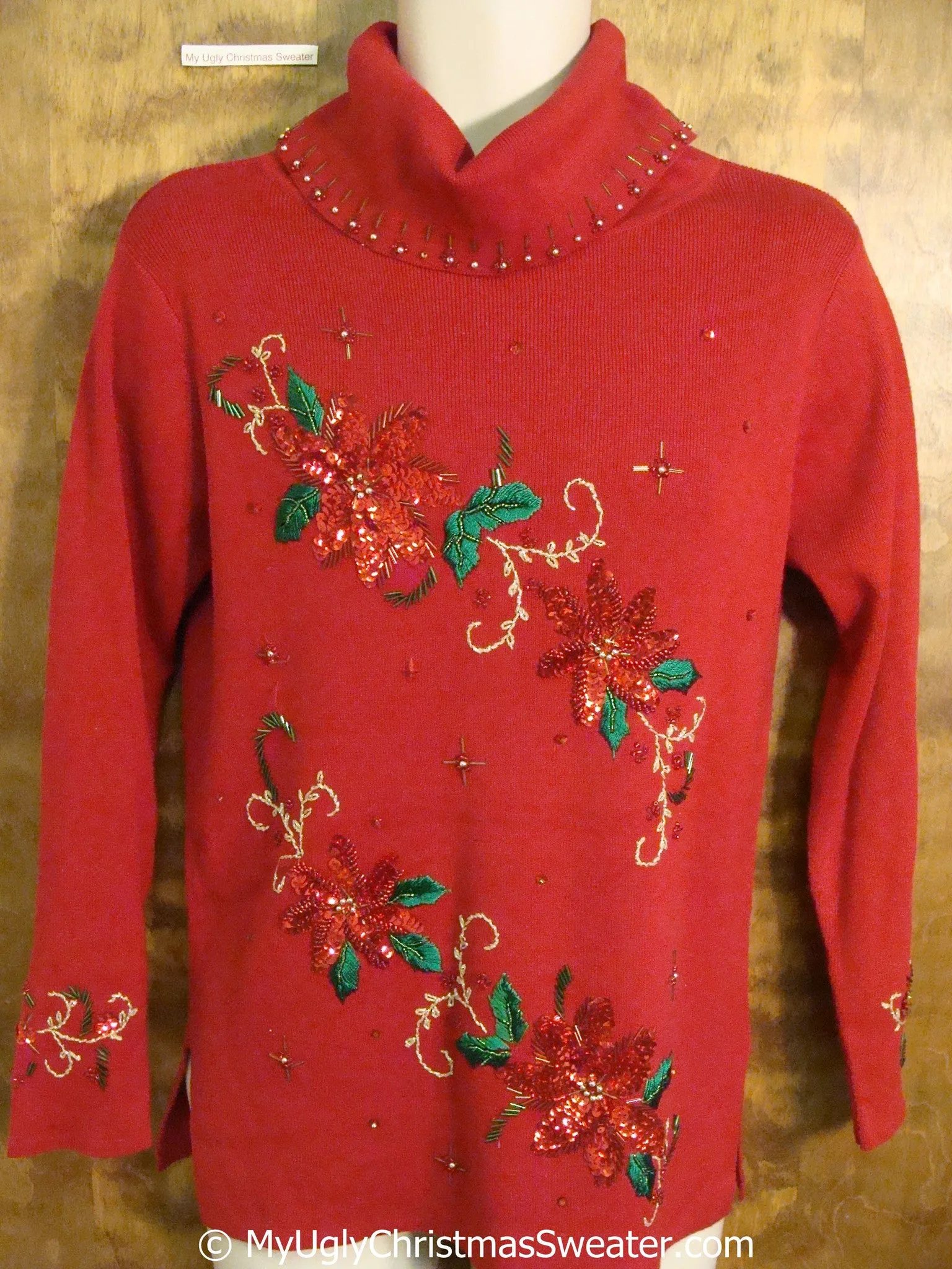 Cheap 80s Bling Red Ugly Christmas Sweater Pullover