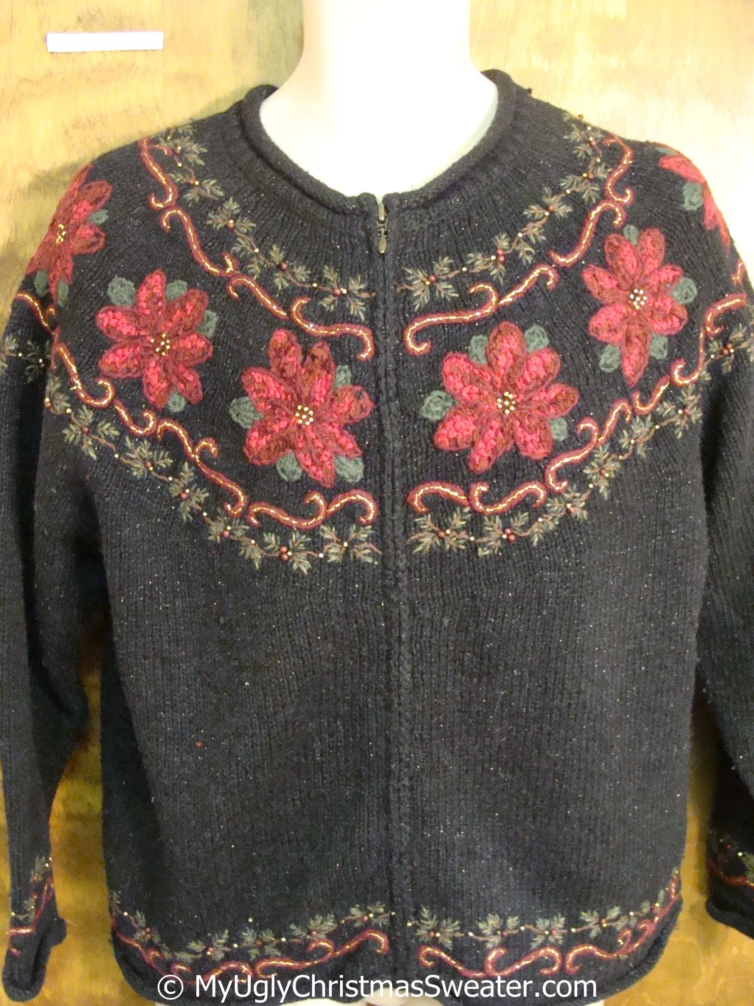 Cheap Horrible 2sided Ugly Christmas Sweater with Poinsettias