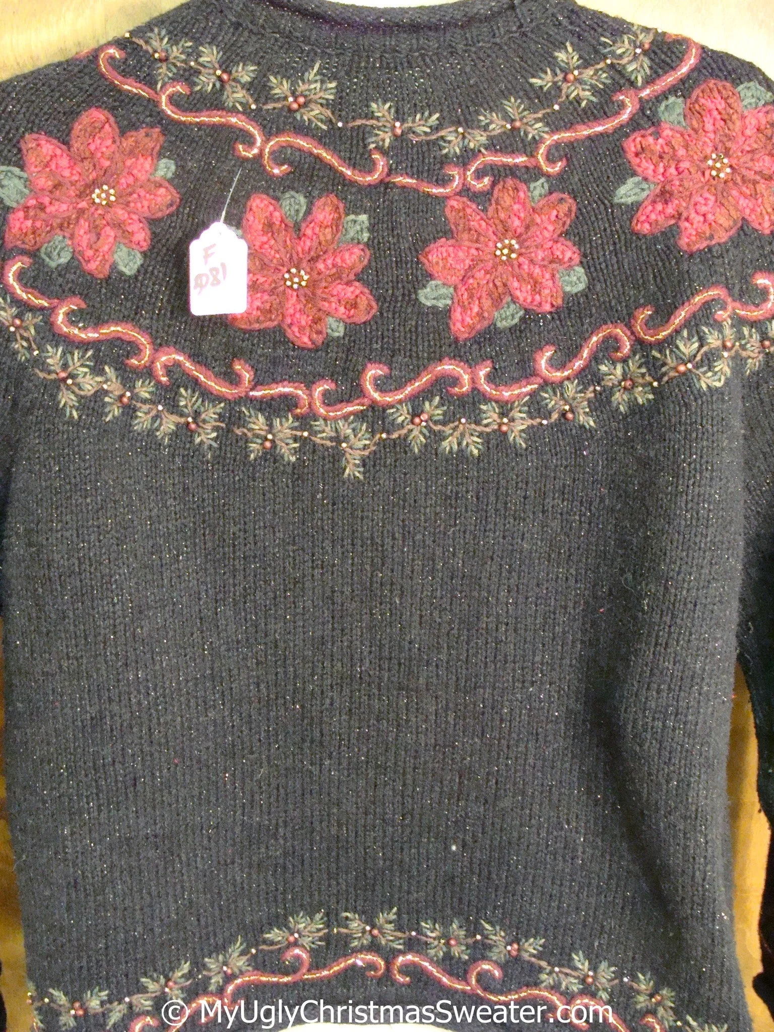 Cheap Horrible 2sided Ugly Christmas Sweater with Poinsettias