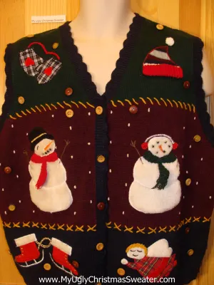 Christmas Sweater Vest with Plaid Themed Decorations