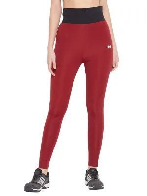 Clovia Women's Slim Fit Polyester Activewear Ankle Length Tights (AB0050P04_Red_XXL)