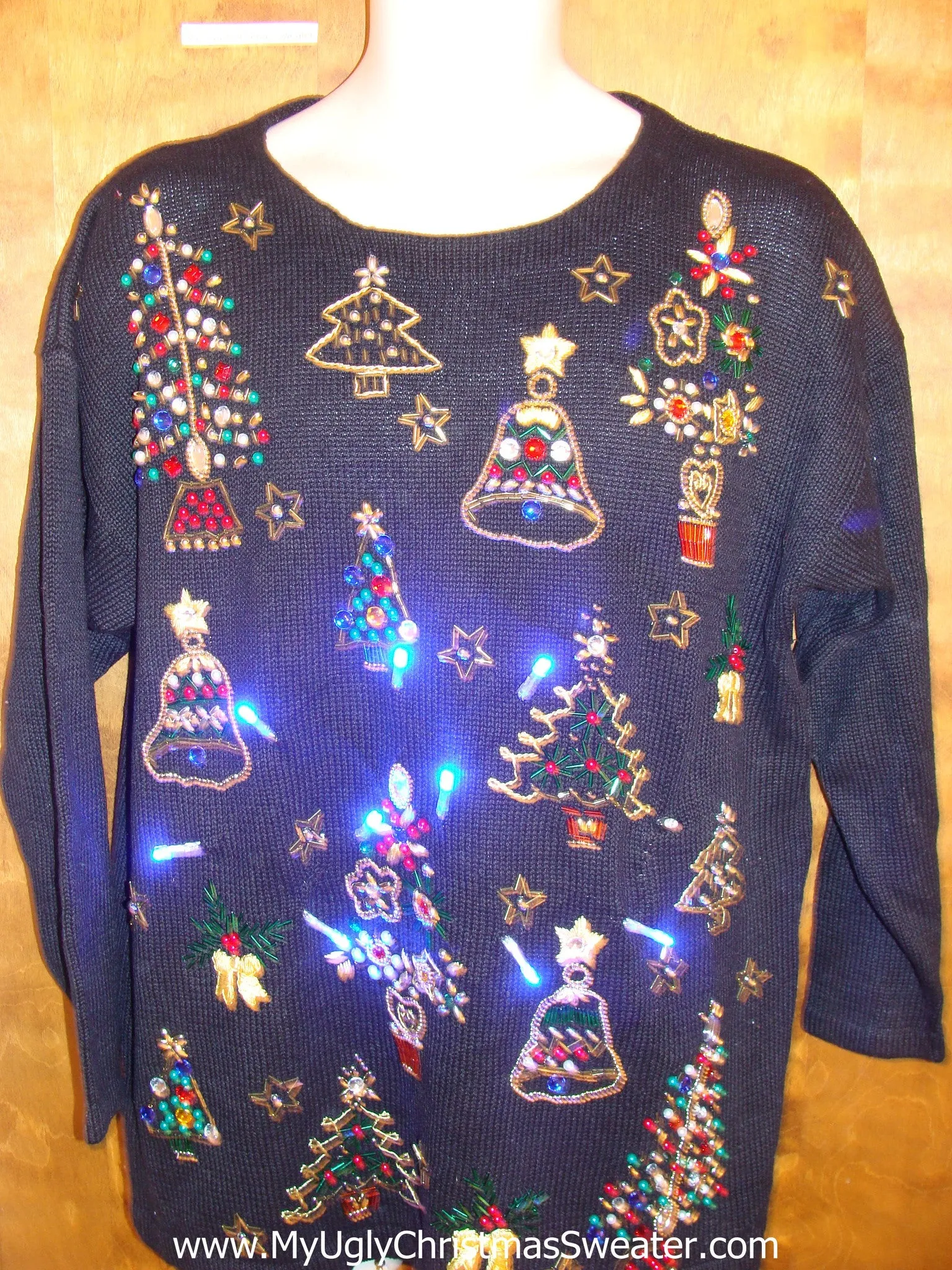 Crazy 80s Bling Christmas Sweater with Lights