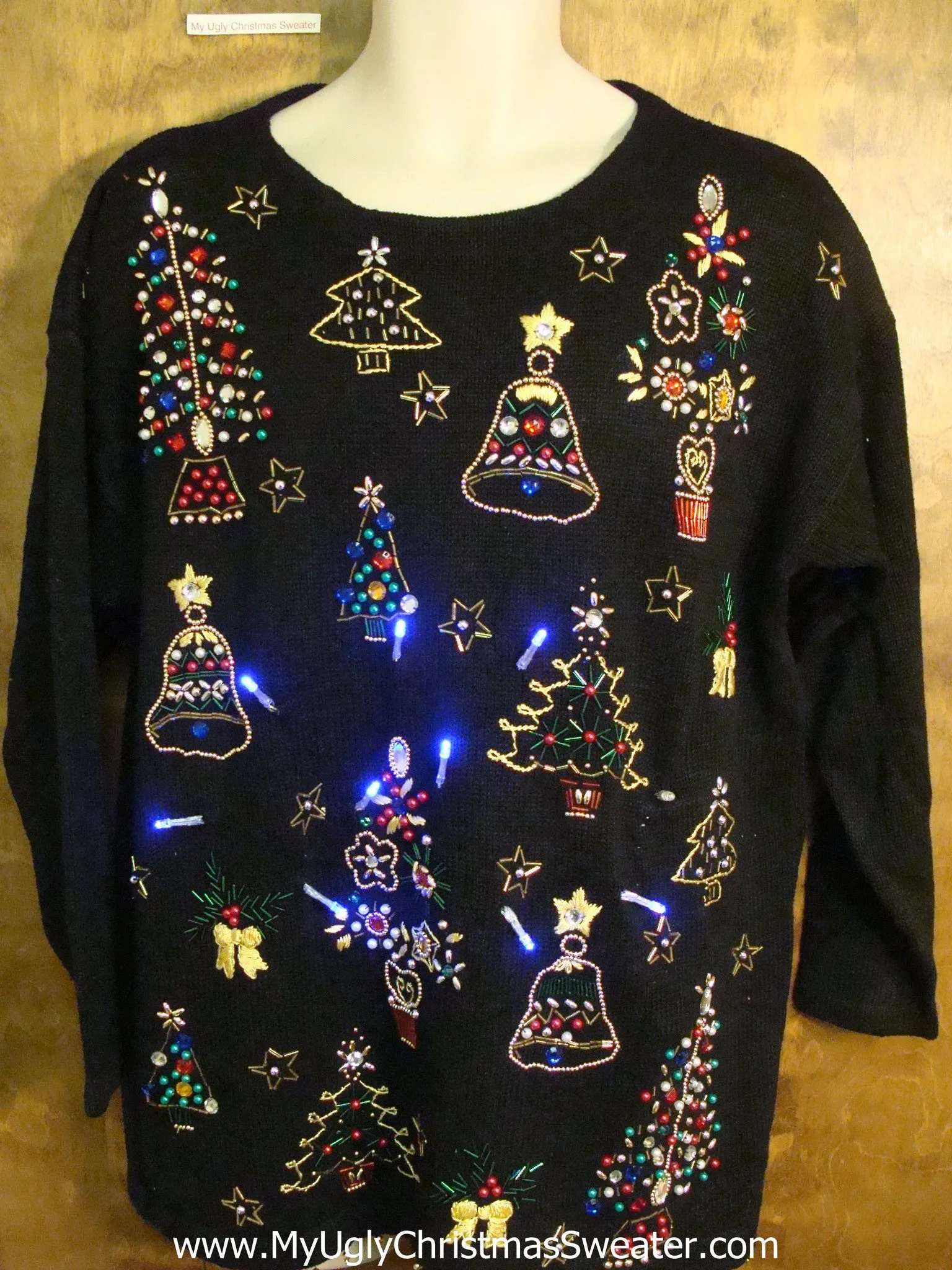 Crazy 80s Bling Christmas Sweater with Lights